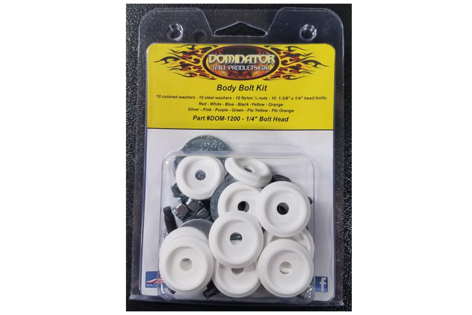 Dominator Body Bolts DOM-1200-B-WH Bolt Hardware Kit, Steel, Natural, 1/4 in. -20, Hex Head, White Washer, Set of 10 thumbnail 2