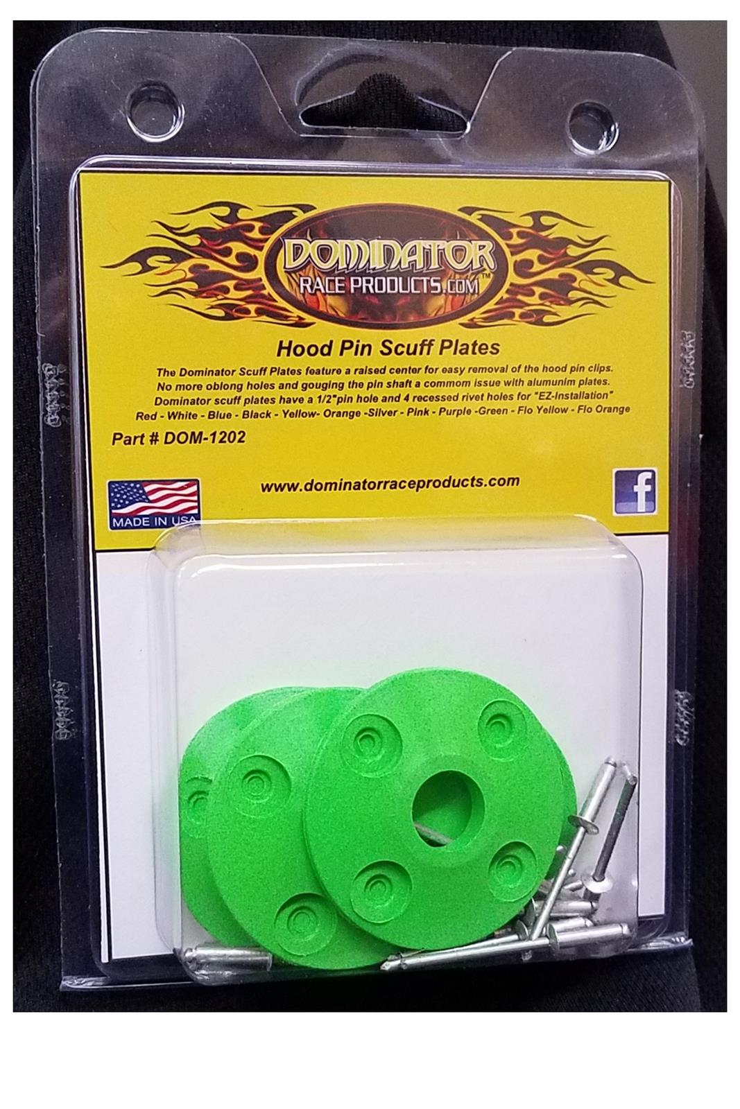 Dominator Hood Pin Scuff Plates DOM-1202-XG Green - 4 and 16 rivets thumbnail 2