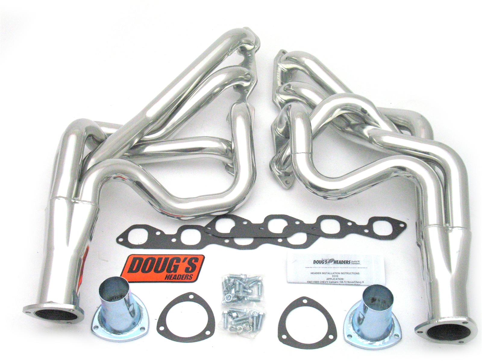 Doug's Headers D319 Headers, Long Tube, Steel, Silver Ceramic Coated, Chevy, Pontiac, Pair thumbnail 2
