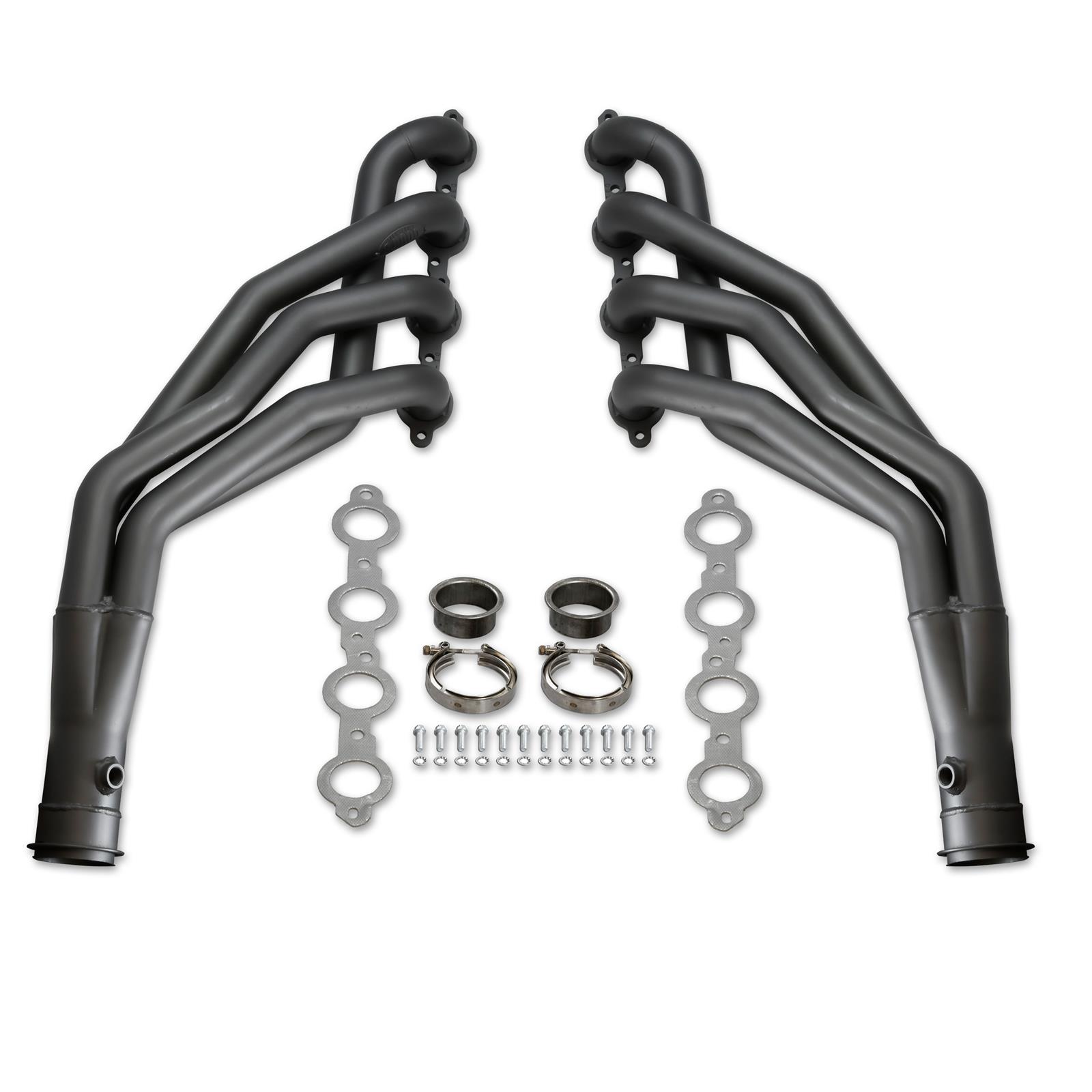 Doug's Headers D3348-B Headers, Long Tube One-piece, Steel, Black Ceramic Coated, Round Port, Chevrolet, Small Block LS, Pair