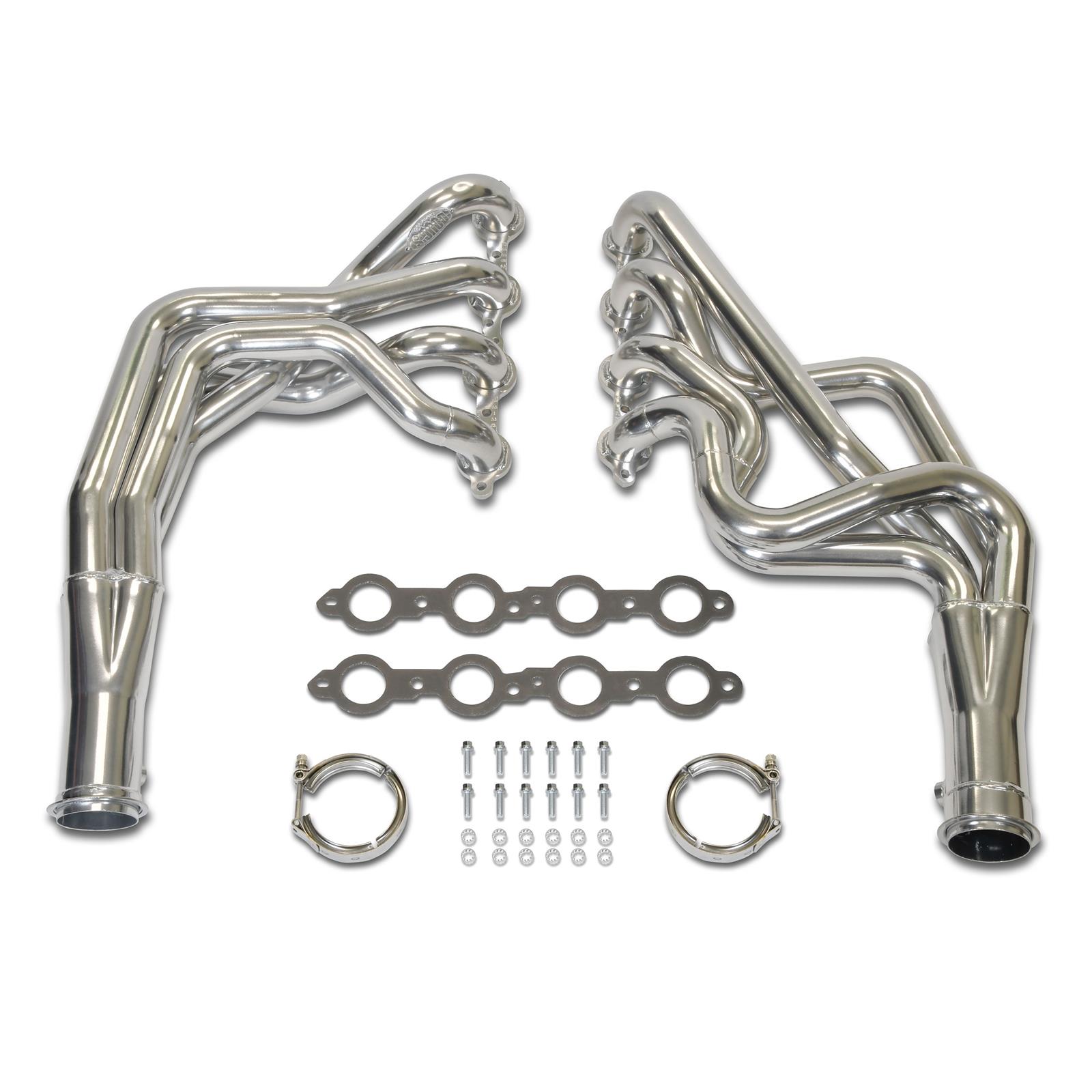 Doug's Headers D3352 Headers, Long Tube One-piece, Steel, Silver Ceramic Coated, Round Port, Chevrolet, Pontiac, Small Block LS, Pair