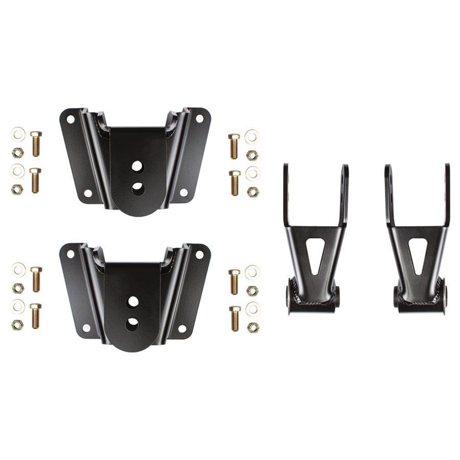Detroit Speed 1973-87 GM C10 Kit 1 Rear Suspension Kits 041648DS Leaf Spring Drop Shackle and Hanger Kit, Steel, Black Powdercoated, Chevy, GMC,