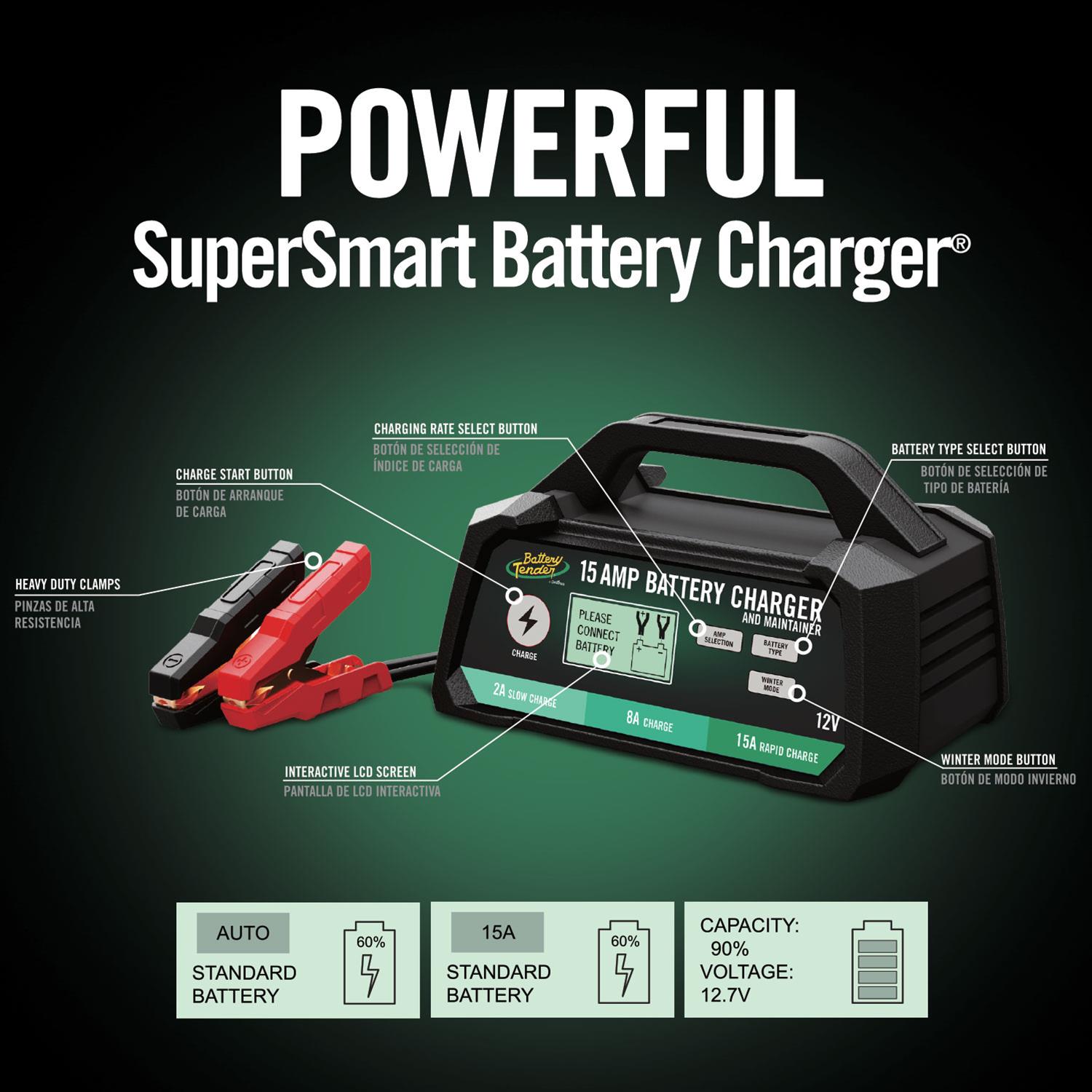 Deltran Battery Tender Selectable Chargers 022-0234-DL-WH Charger, 12 Volts, 2/8/15 Amps, 5.25 in. Height, 7.50 in. Width, 10.00 Length, Each thumbnail 2