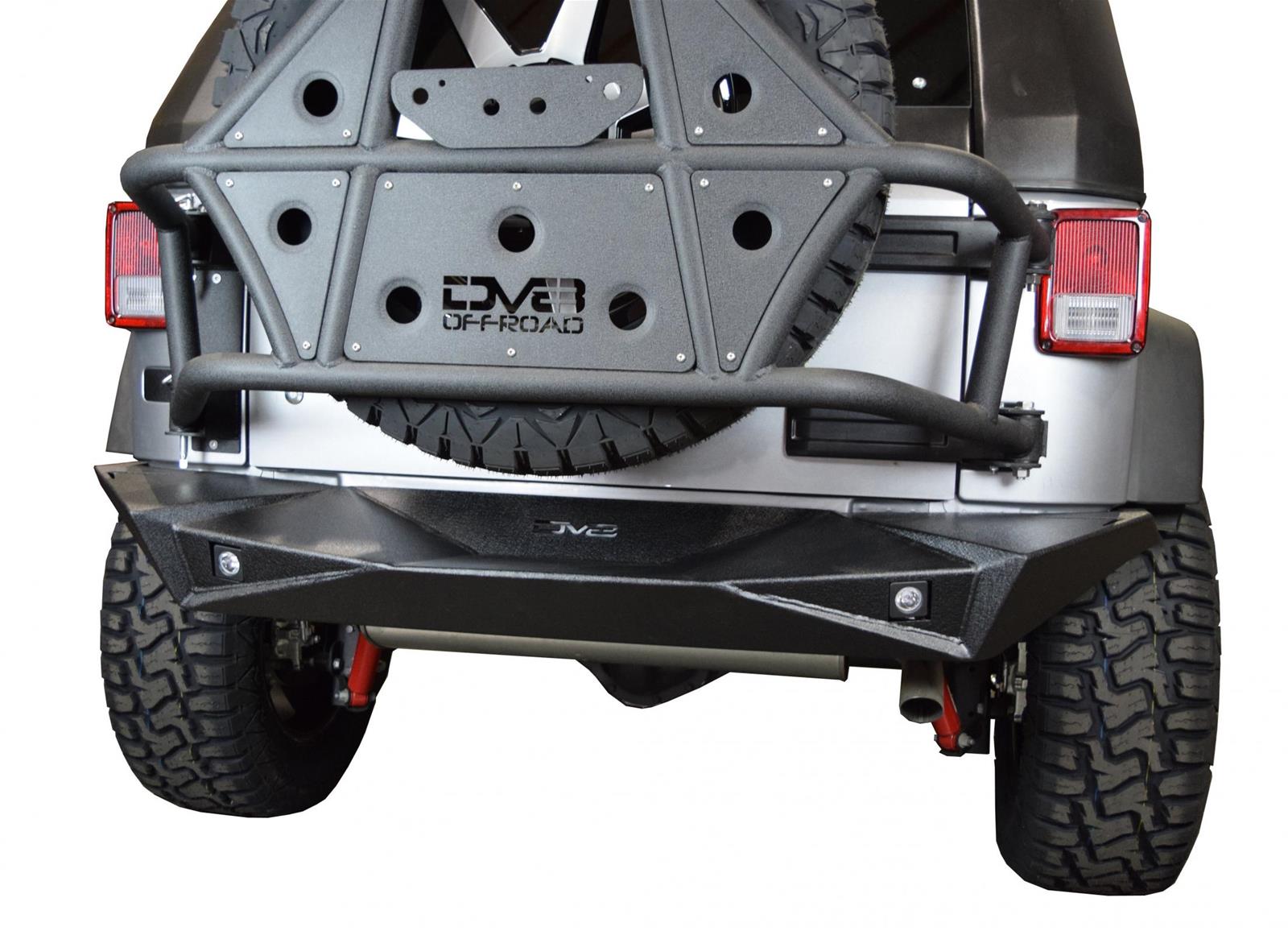 DV8 Offroad Rear Bumpers RBSTTB-14 Bumper, Rear, Full Length with Multi-Purpose Cutouts, Steel, Black Textured Powdercoat, Jeep, Each