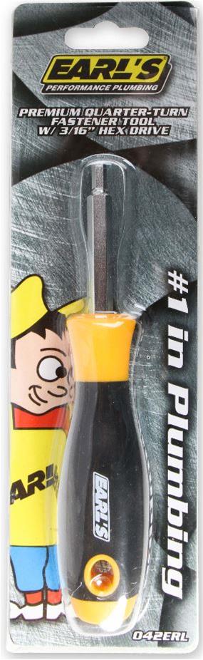 Earl's Performance Quarter-Turn Fastener Tools 042ERL Wrench, Quick Fastener, Steel, Black/Yellow Handle, 3/16 in. Hex Head, for Fasteners, Each thumbnail 4