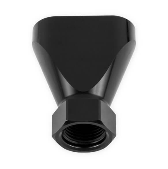 Earl's Performance Fuel Distribution Blocks 100160ERL Block, Y-Type, Billet Aluminum, Black Anodized, -8 AN O-Ring Female Inlet, -6 AN O-Ring Female Outlets, Each thumbnail 2