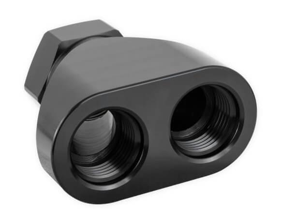 Earl's Performance Fuel Distribution Blocks 100162ERL Block, Y-Type, Billet Aluminum, Black Anodized, -12 AN O-Ring Female Inlet, -10 AN O-Ring Female Outlets, Each thumbnail 4