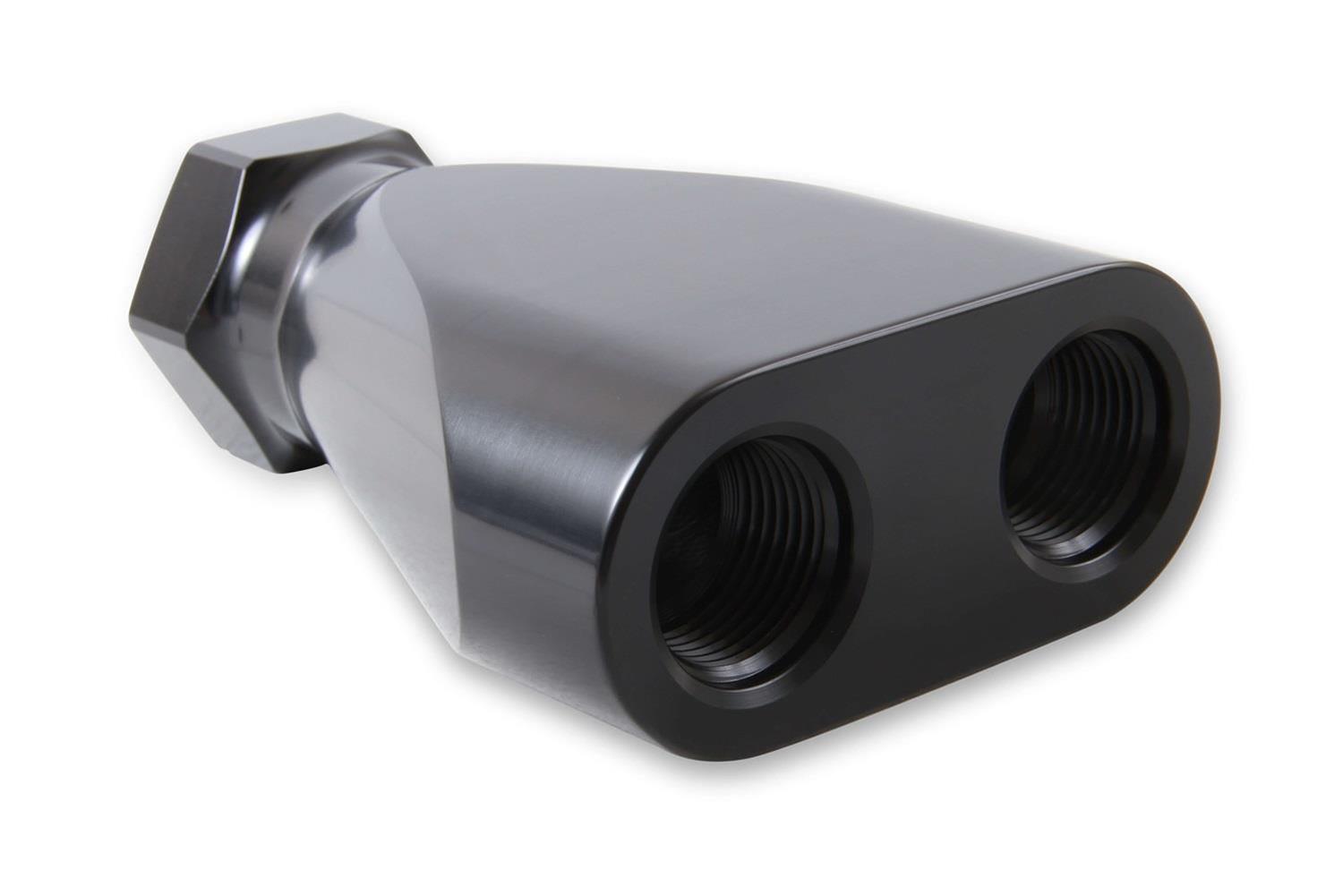 Earl's Performance Fuel Distribution Blocks 100163ERL Block, Y-Type, Billet Aluminum, Black Anodized, -16 AN O-Ring Female Inlet, -12 AN O-Ring Female Outlets, Each thumbnail 3