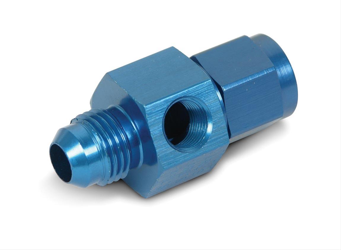 Earl's Performance Pressure Gauge Adapters 100199ERL Fitting, Adapter, Gauge, -6 AN Male to -6 AN Female, 1/8 in. NPT Port, Aluminum, Blue, Each