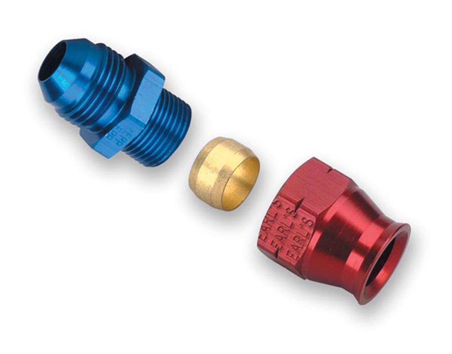 Earl's Performance Tube Adapter Fittings 165008ERL Fitting, Adapter, AN to Tubing, Straight, Aluminum, Red/Blue Anodized, -8 AN, 1/2 in., Each