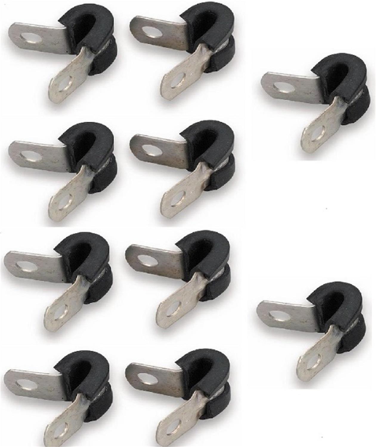 Earl's Performance Cushioned Hose Clamps 171004ERL Mounting Clamps, Cushioned, Aluminum, Natural, One 1/4 in. Diameter Hole, Set of 10