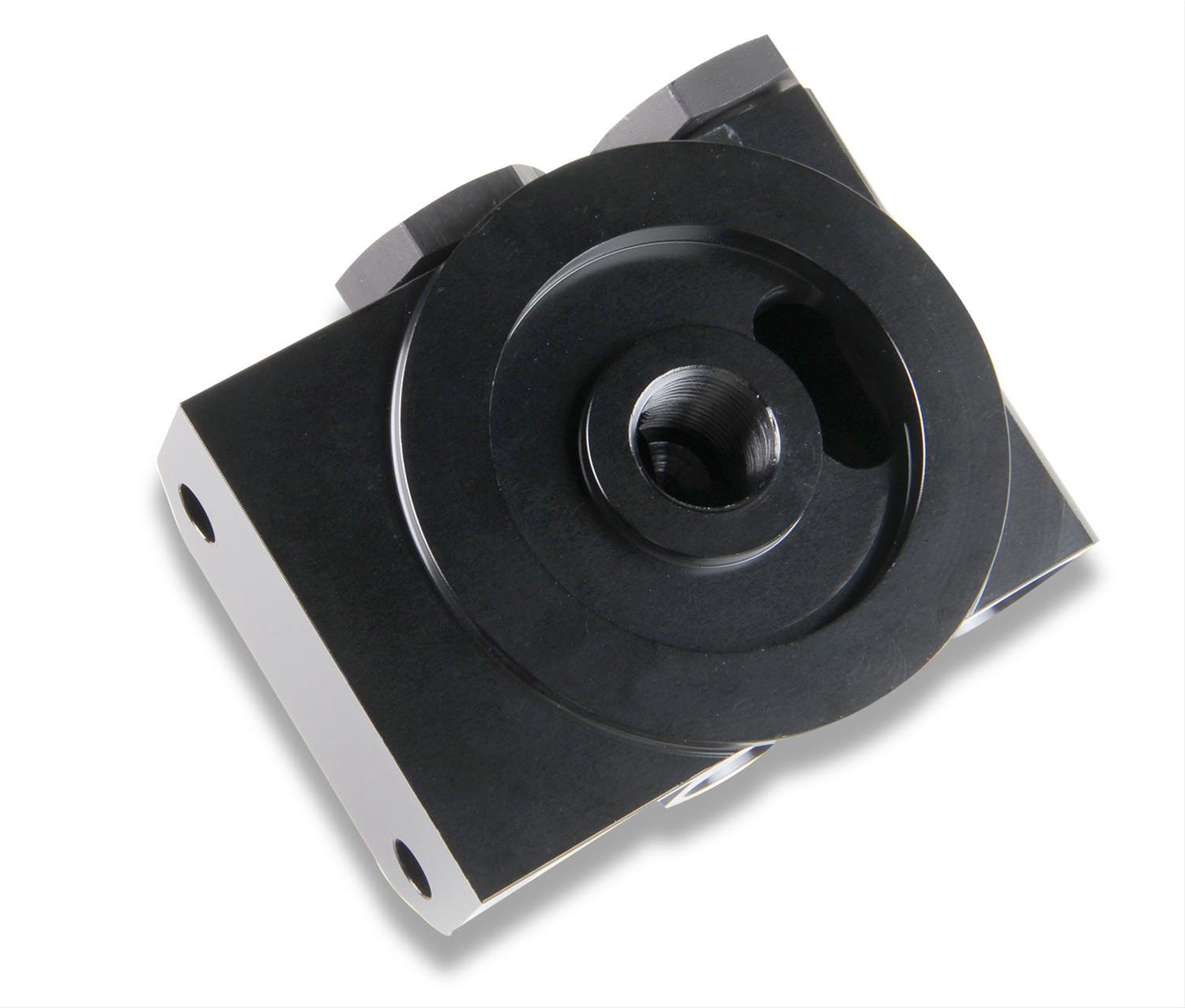 Earl's Performance Remote Oil Filter Mounts 2077ERL Mount, Remote, Billet Aluminum, Black Anodized, -10 AN O-ring Female Inlets, -10 AN Female Outlets, Each