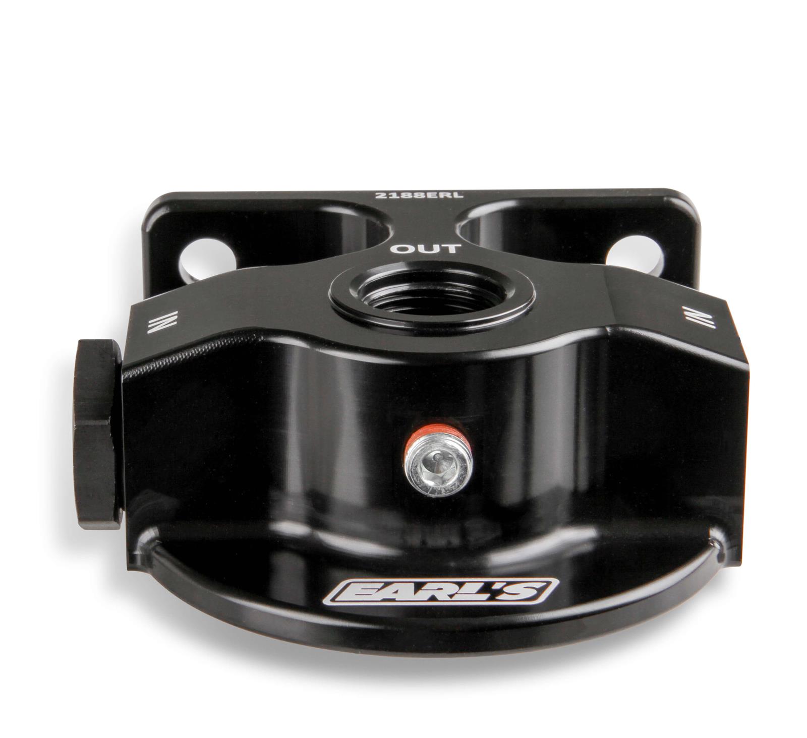 Earl's Performance Remote Oil Filter Mounts 2188ERL Mount, Remote, Billet Aluminum, Black Anodized, Two -10 AN O-ring Female Threads Inlets, One -10 AN Female Threads Outlets, Each