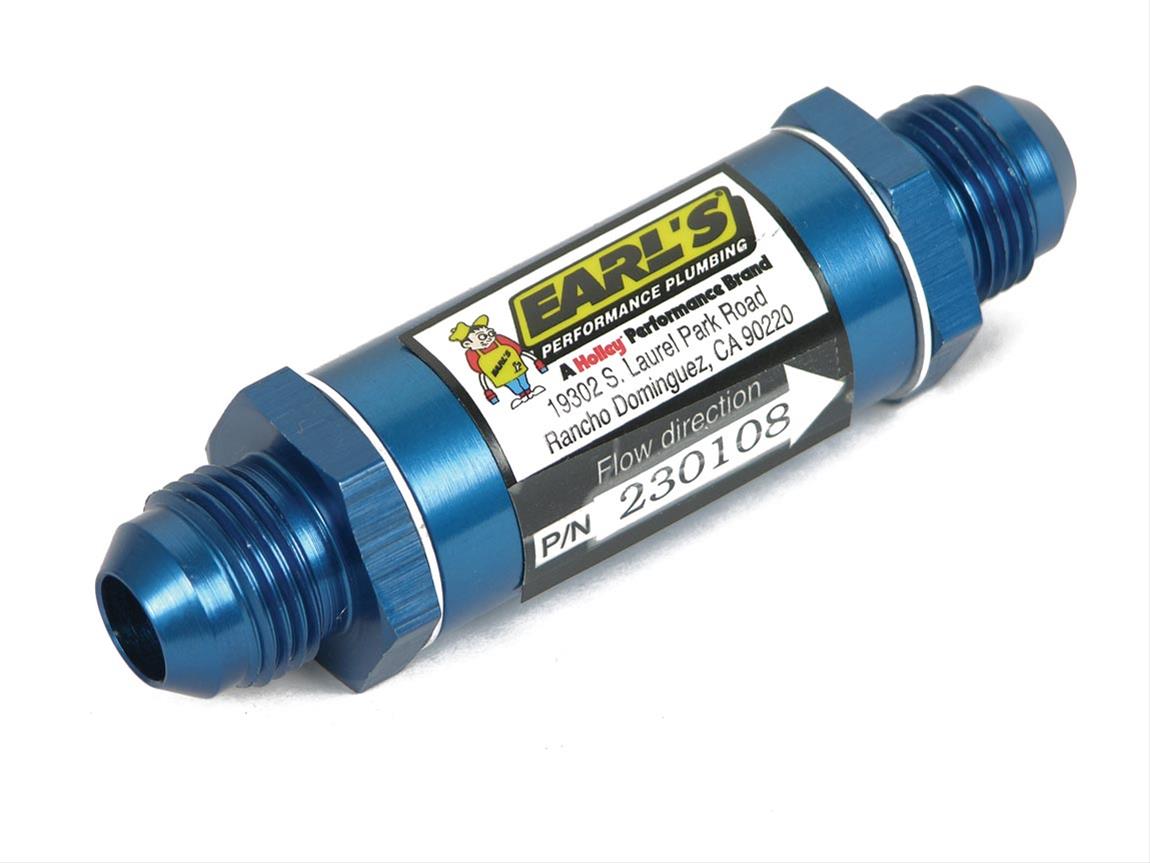Earl's Performance Inline 35 Microns Fuel Filter with -8 AN Inlet Size 230108ERL Filter, Mount, Blue, Microns, Male Inlet/Outlet, Each thumbnail 2