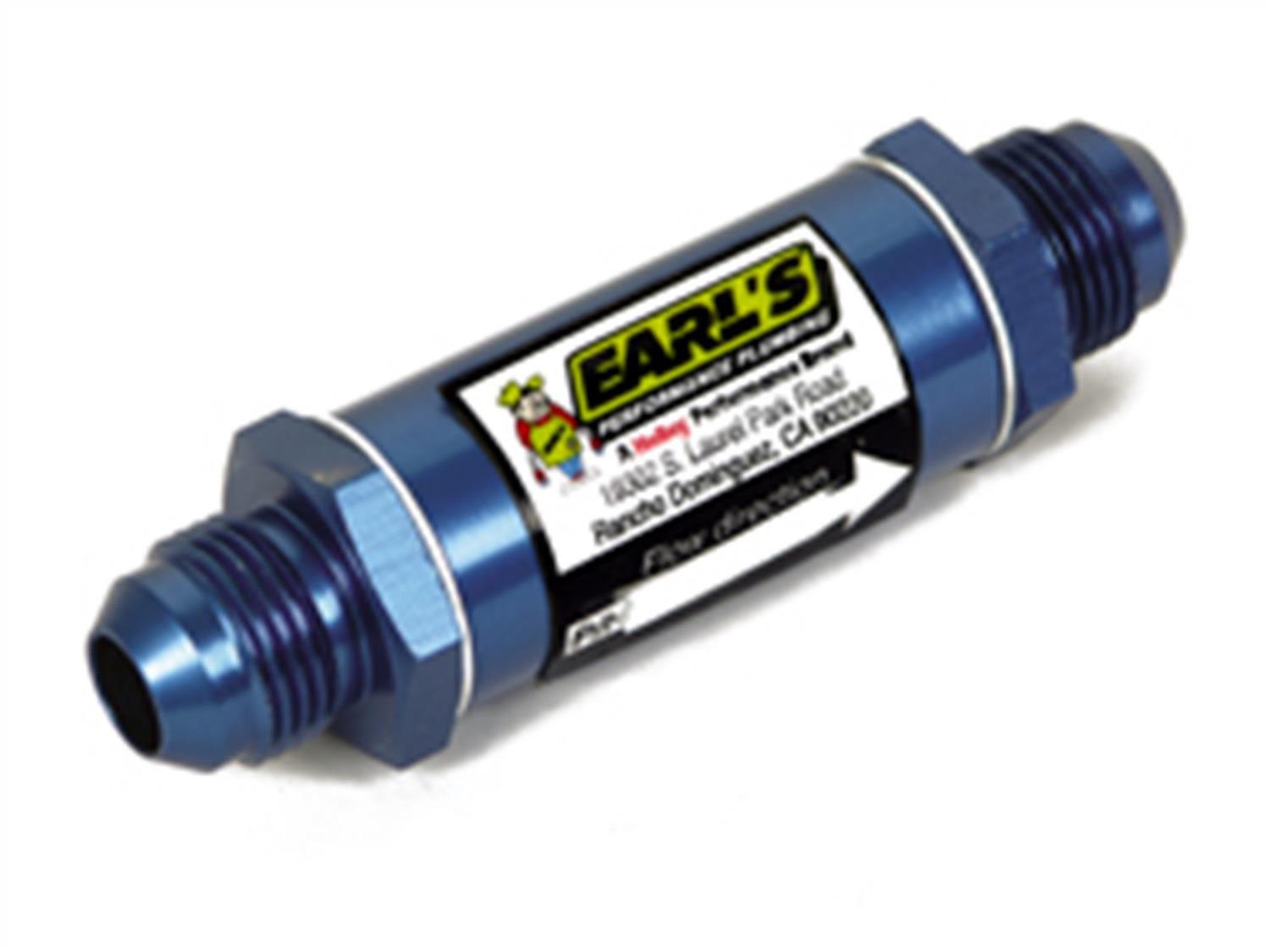 Earl's Performance Inline 85 Microns Fuel Filter with -4 AN Inlet Size 230204ERL Filter, Mount, Blue, Microns, Male Inlet/Outlet, Each