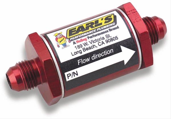 Earl's Performance Inline 85 Microns Fuel Filter with -10 AN Inlet Size 230210ERL Filter, Mount, Red, Microns, Male Inlet/Outlet, Each