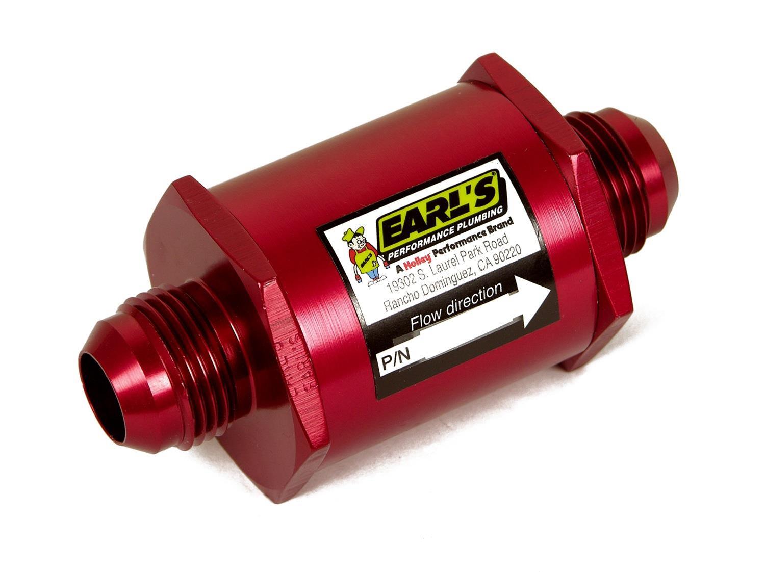 Earl's Performance Inline 85 Microns Fuel Filter with -12 AN Inlet Size 230212ERL Filter, Mount, Red, Microns, Male Inlet/Outlet, Each