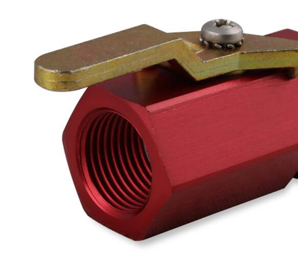 Earl's Performance Shut-Off Valves 230500ERL Valve, Aluminum, Red, 3/8 in. Female NPT Inlet, 3/8 in. Female NPT Outlet, Each