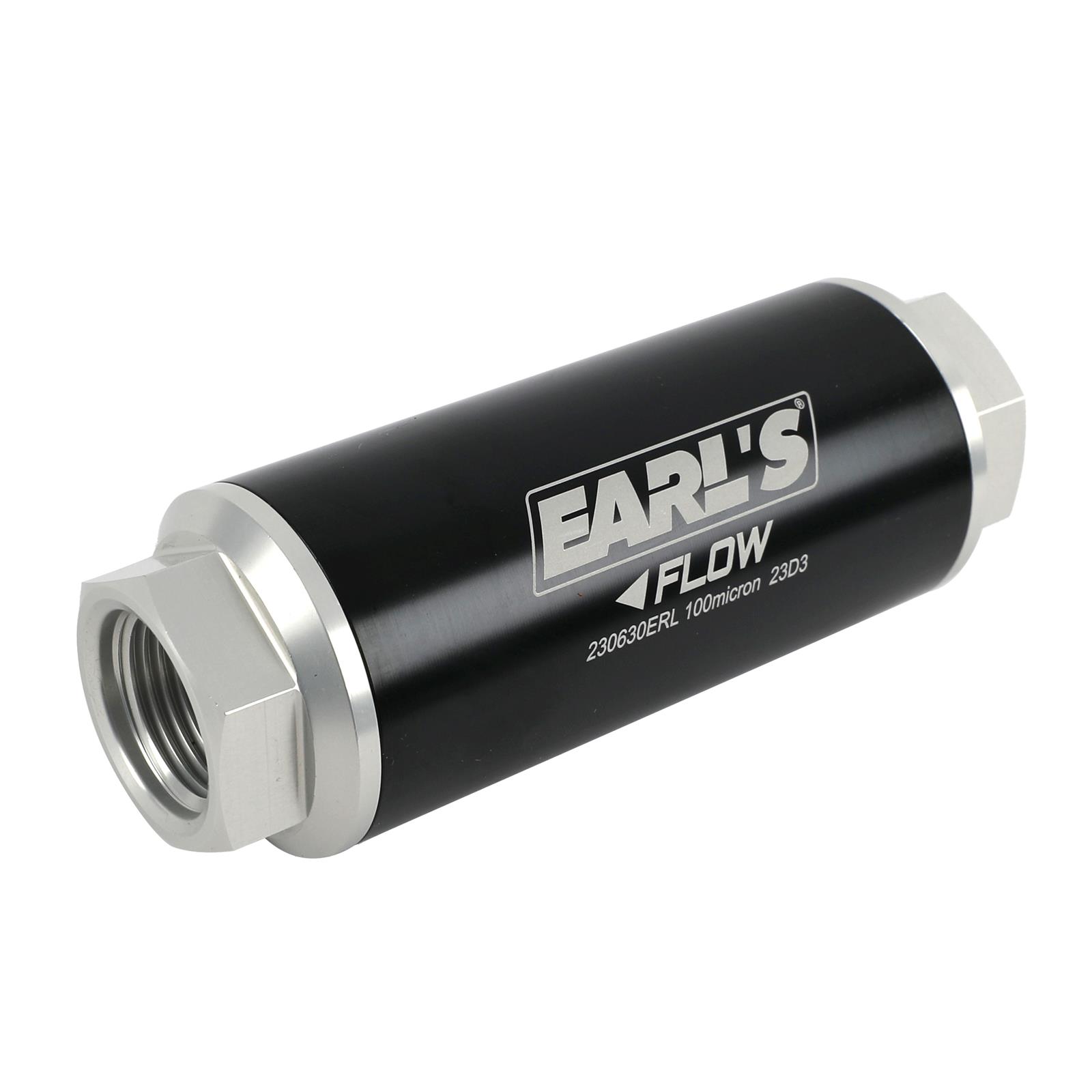 Earl's Performance Billet Inline 100 Microns Fuel Filter with -12 AN Inlet Size 230630ERL Filter, Inline, O-Ring Inlet/Outlet, Microns, Aluminum, Black/Clear, Each