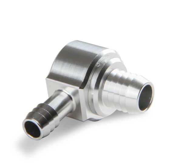 Earl's Performance Brake Booster Check Valves 252008ERL Valve, 90 Degree, 6061-T6 Billet Aluminum, Clear Anodized, 1/2 in. Hose Barbs, Fits 13/16" O.D. Grommet on Booster, Each