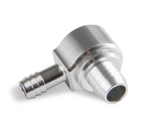 Earl's Performance Brake Booster Check Valves 252008ERL Valve, 90 Degree, 6061-T6 Billet Aluminum, Clear Anodized, 1/2 in. Hose Barbs, Fits 13/16" O.D. Grommet on Booster, Each thumbnail 2