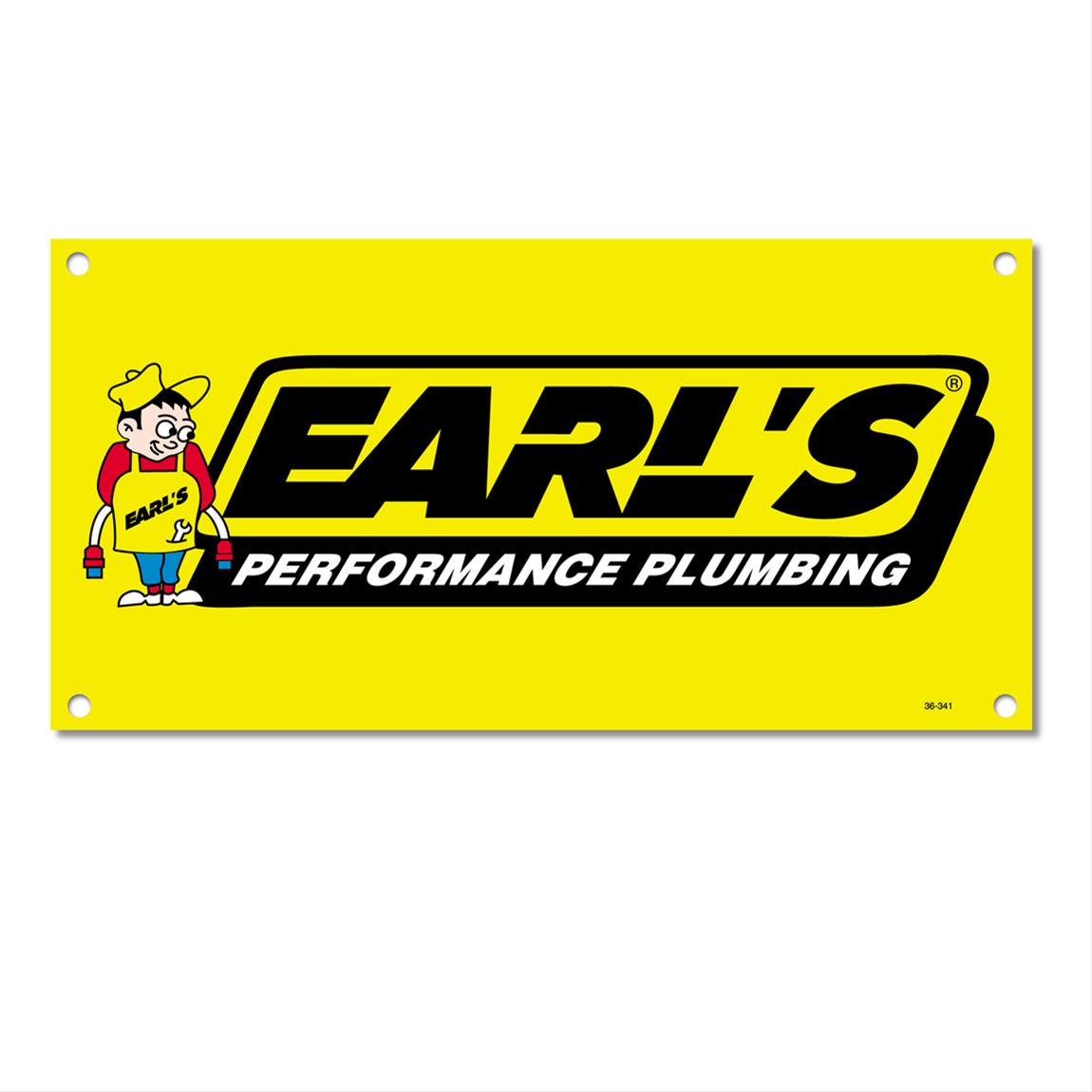 Earl's Performance Banners 36-341 Banner, Vinyl, Yellow, Plumbing Logo, 18 in. Width, 36 in. Length, Each