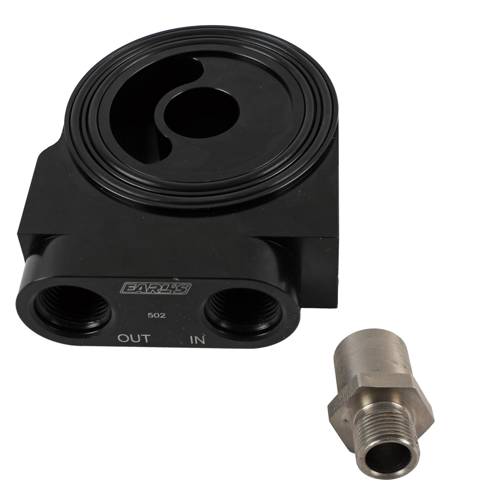 Earl's Performance Billet Aluminum Sandwich-Style Oil Thermostats 502ERL Adapter, Filter, Sandwich, Aluminum, 3/4-16 in. Thread, -10 AN O-Ring Inlet/Outlet, Each