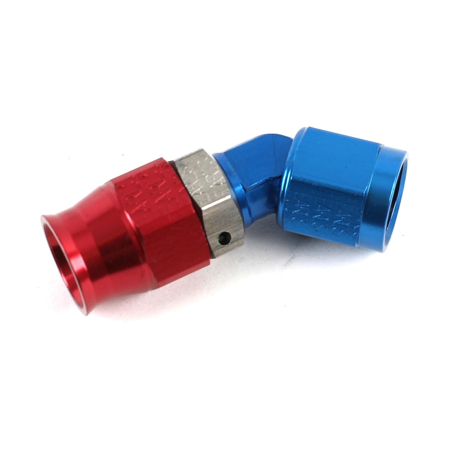 Earl's Performance Speed-Seal Hose Ends 604536ERL Fitting, End, Speed-Seal, 45 Degree, -6 AN Hose, -6 AN Female, Aluminum, Red/Blue Anodized, Each