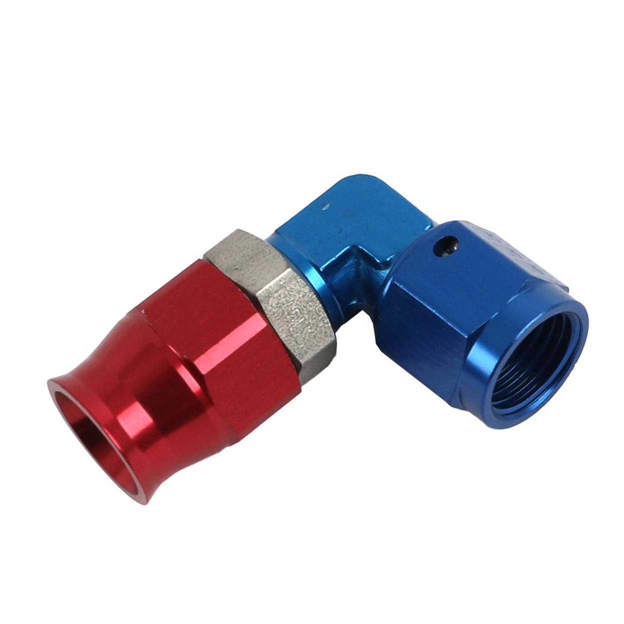 Earl's Performance Speed-Seal Hose Ends 609036ERL Fitting, End, Speed-Seal, 90 Degree, -6 AN Hose, -6 AN Female, Aluminum, Red/Blue Anodized, Each