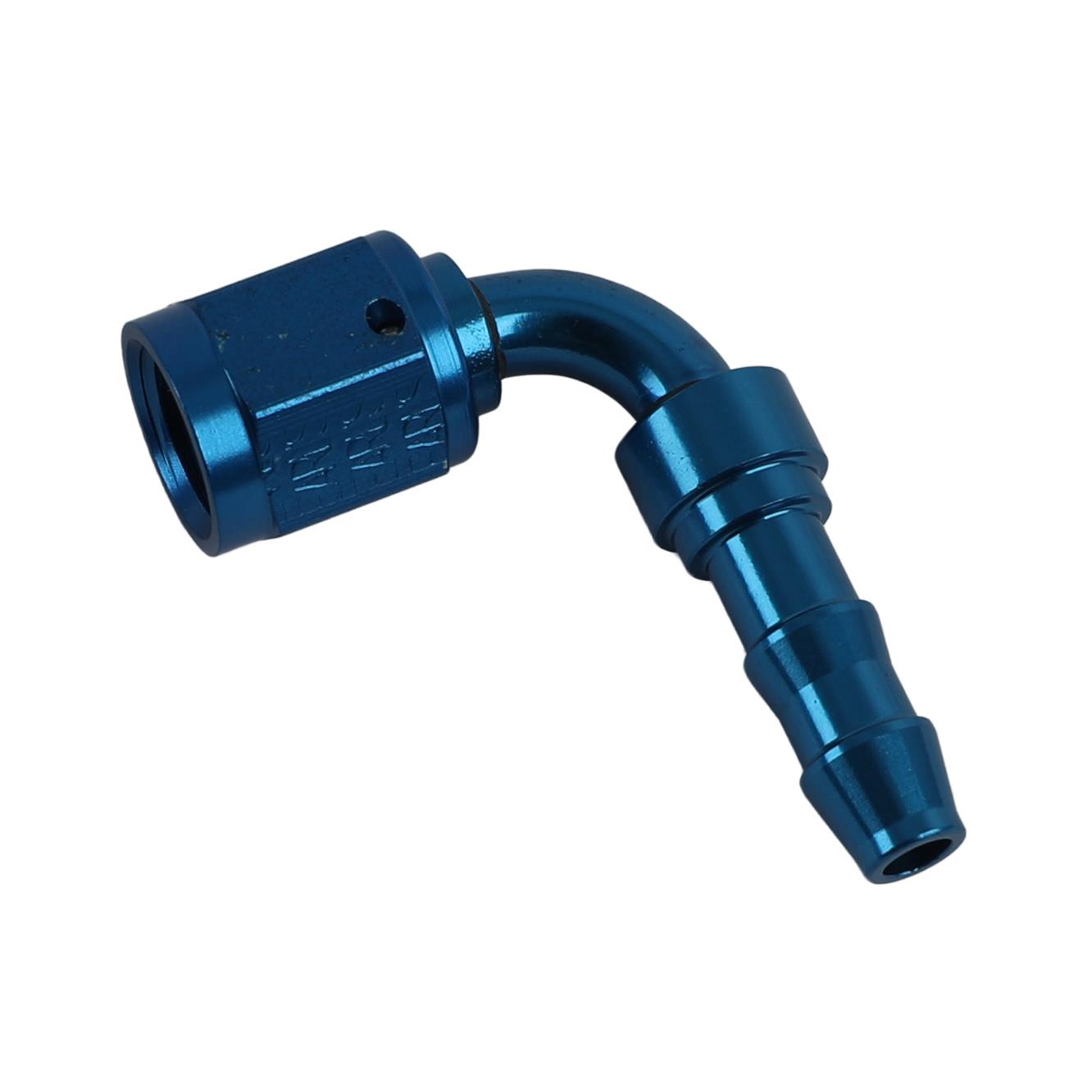Earl's Performance Super Stock Hose Ends 709145ERL Fitting, End, Stock, 90 Degree, -4 AN to Female -4 AN, Aluminum, Blue, Each