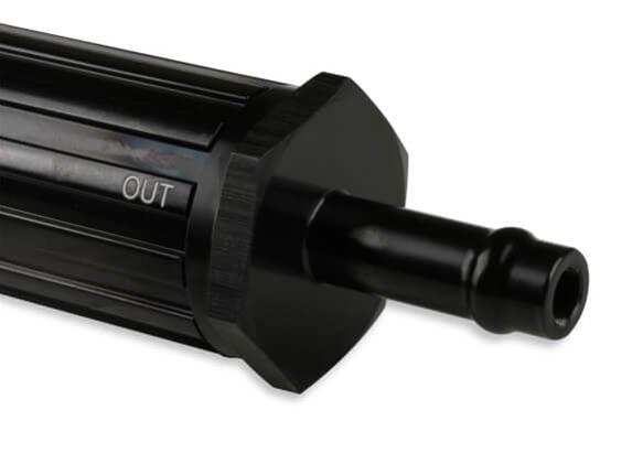 Earl's Performance Vapor Guard 30 Microns Fuel Filter with 0.313 in. Inlet Size 730155ERL Filter, Guard, Inline, 5/16 Inlet, Hose Barb, 5/16 Outlet, Hose Barb, Billet Aluminum, Black, 4.50 Overall Length, Each