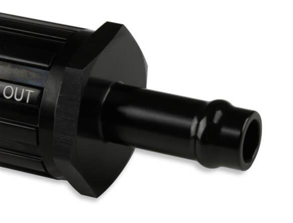 Earl's Performance Vapor Guard 30 Microns Fuel Filter with 0.375 in. Inlet Size 730166ERL Filter, Guard, Inline, 3/8 Inlet, Hose Barb, 3/8 Outlet, Hose Barb, Aluminum, Black, 2.56 Overall Length, Each