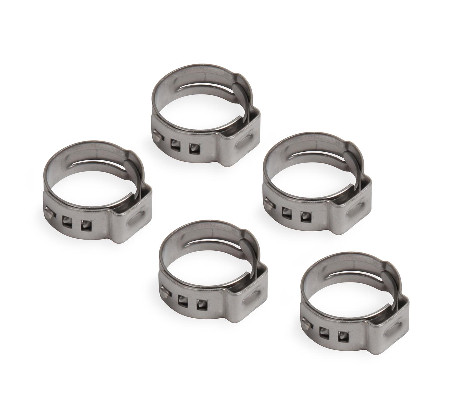 Earl's Performance Vapor Guard Hose Clamps 750009ERL Clamps, Guard, Compression Style, One-ear, Crimp-type Clamps, Stainless Steel, Natural, 0.585 in. O.D., Set of 5