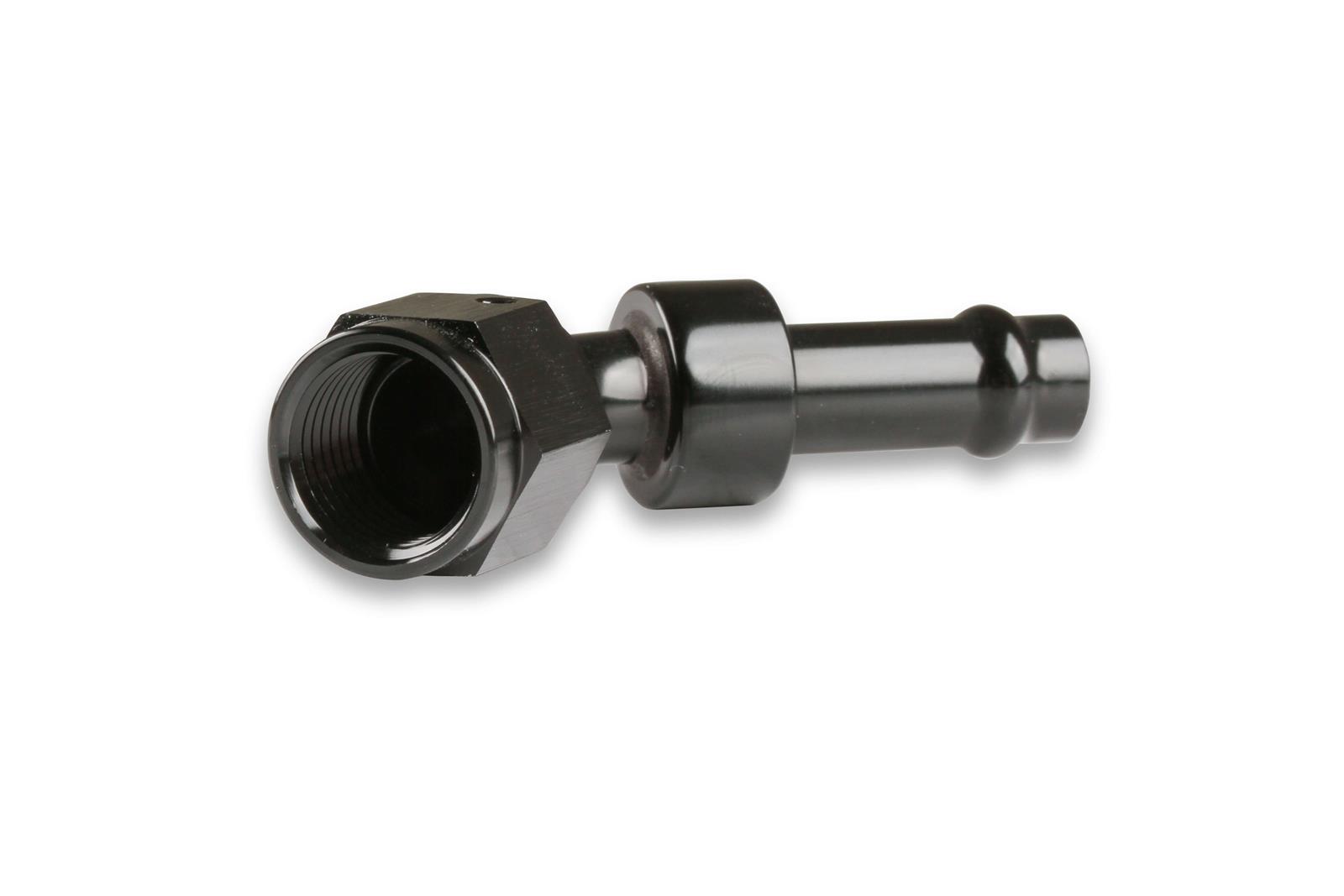 Earl's Performance Vapor Guard Hose Ends 754166ERL End, Guard, 45 degree, 3/8 in. Size, Socketless Barb, -6 AN Female Threads, Aluminum, Black, Each thumbnail 4