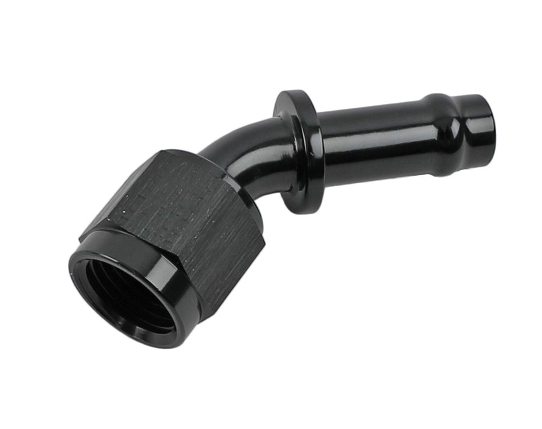 Earl's Performance Vapor Guard Hose Ends 754166ERL End, Guard, 45 degree, 3/8 in. Size, Socketless Barb, -6 AN Female Threads, Aluminum, Black, Each thumbnail 5