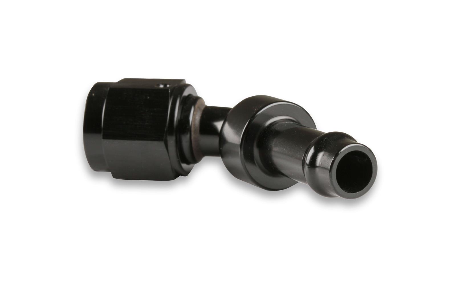 Earl's Performance Vapor Guard Hose Ends 754166ERL End, Guard, 45 degree, 3/8 in. Size, Socketless Barb, -6 AN Female Threads, Aluminum, Black, Each thumbnail 3