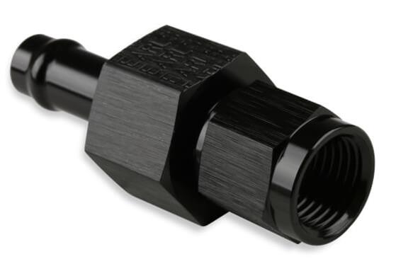 Earl's Performance Vapor Guard Hose Ends 771766ERL End, Guard, Straight, 3/8 in. Size, Socketless Barb, -6 AN Female Threads, 1/8 in. NPT Gauge Port, Aluminum, Black, Each thumbnail 3