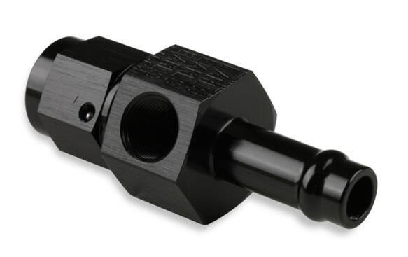 Earl's Performance Vapor Guard Hose Ends 771766ERL End, Guard, Straight, 3/8 in. Size, Socketless Barb, -6 AN Female Threads, 1/8 in. NPT Gauge Port, Aluminum, Black, Each thumbnail 4