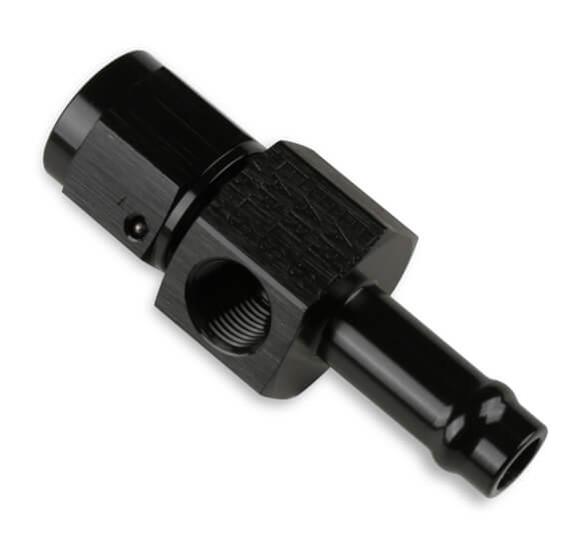 Earl's Performance Vapor Guard Hose Ends 771766ERL End, Guard, Straight, 3/8 in. Size, Socketless Barb, -6 AN Female Threads, 1/8 in. NPT Gauge Port, Aluminum, Black, Each thumbnail 2