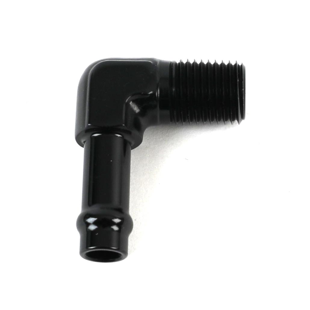 Earl's Performance Vapor Guard Hose Ends 782206ERL Ends, Guard, Socketless Barb, 90 degree, 3/8 in. Size, Aluminum, Black Anodized, 1/4 in. NPT Adapter Size, Male Threads, Each thumbnail 3