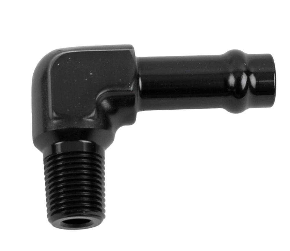 Earl's Performance Vapor Guard Hose Ends 782262ERL Ends, Guard, Socketless Barb, 90 degree, 3/8 in. Size, Aluminum, Black Anodized, 1/8 in. NPT Adapter Size, Male Threads, Each