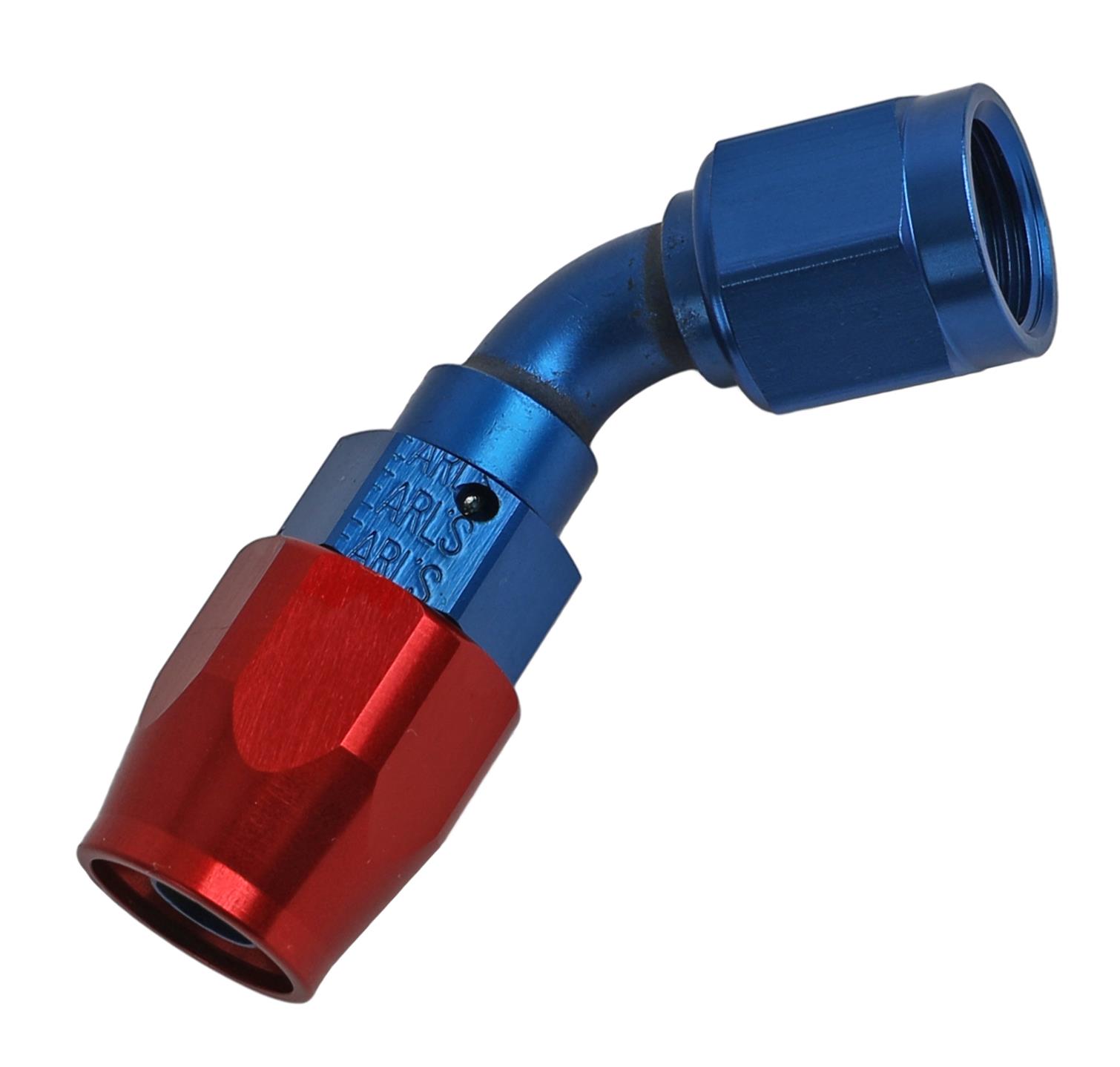 Earl's Performance Swivel-Seal Hose Ends 806106ERL Fitting, End, Swivel-Seal, 60 Degree, -6 AN to Female -6 AN, Aluminum, Red/Blue, Each