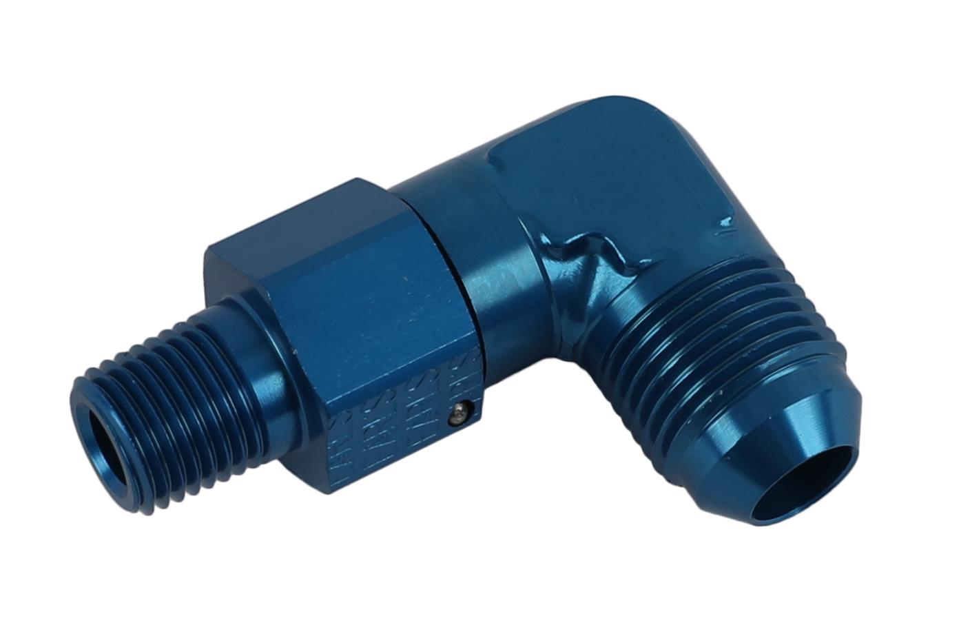 Earl's Performance AN to NPT Adapter Fittings 922107ERL Fitting, Adapter, NPT, 90 Degree, Aluminum, Blue Anodized, -8 AN, 1/4 in. NPT, Swivel, Each thumbnail 2