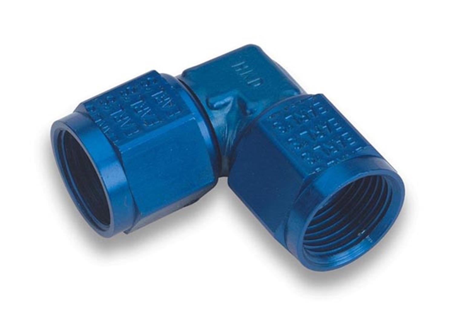 Earl's Performance Couplers 934106ERL Fitting, Coupler, Union, AN to AN, 90 Degree, Aluminum, Blue Anodized, -6 AN, -6 AN, Swivel, Each