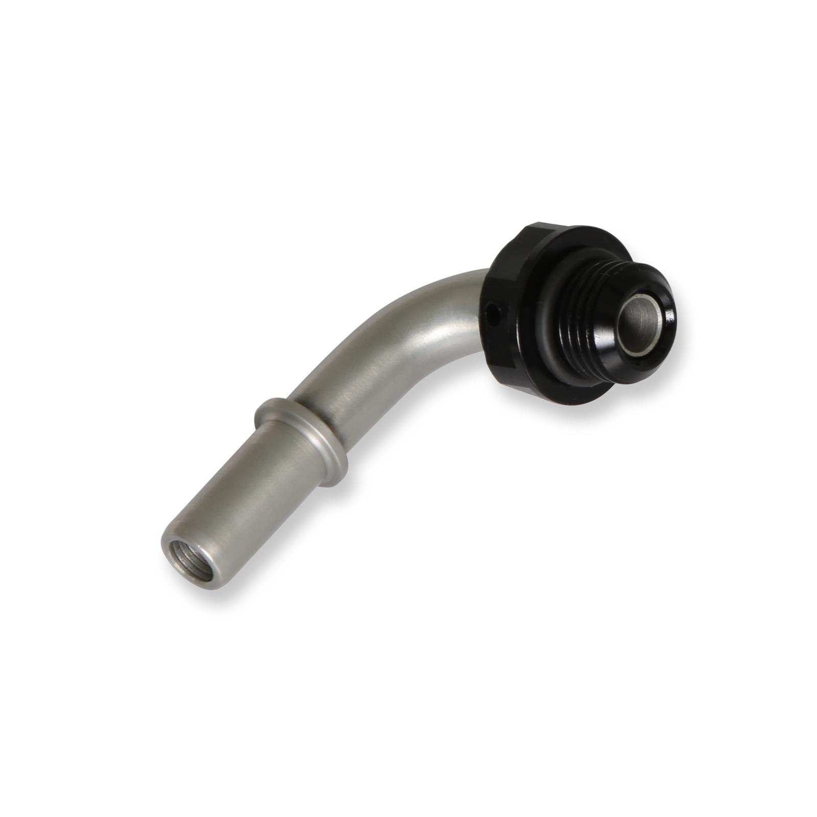 Earl's Performance Fuel Rail and Module Quick-Connect Fittings 935066ERL Fitting, 90 degree, 3/8 in. Male Quick Connect, -6 AN O-Ring Male, Stainless Steel/Black Anodized, Each thumbnail 2