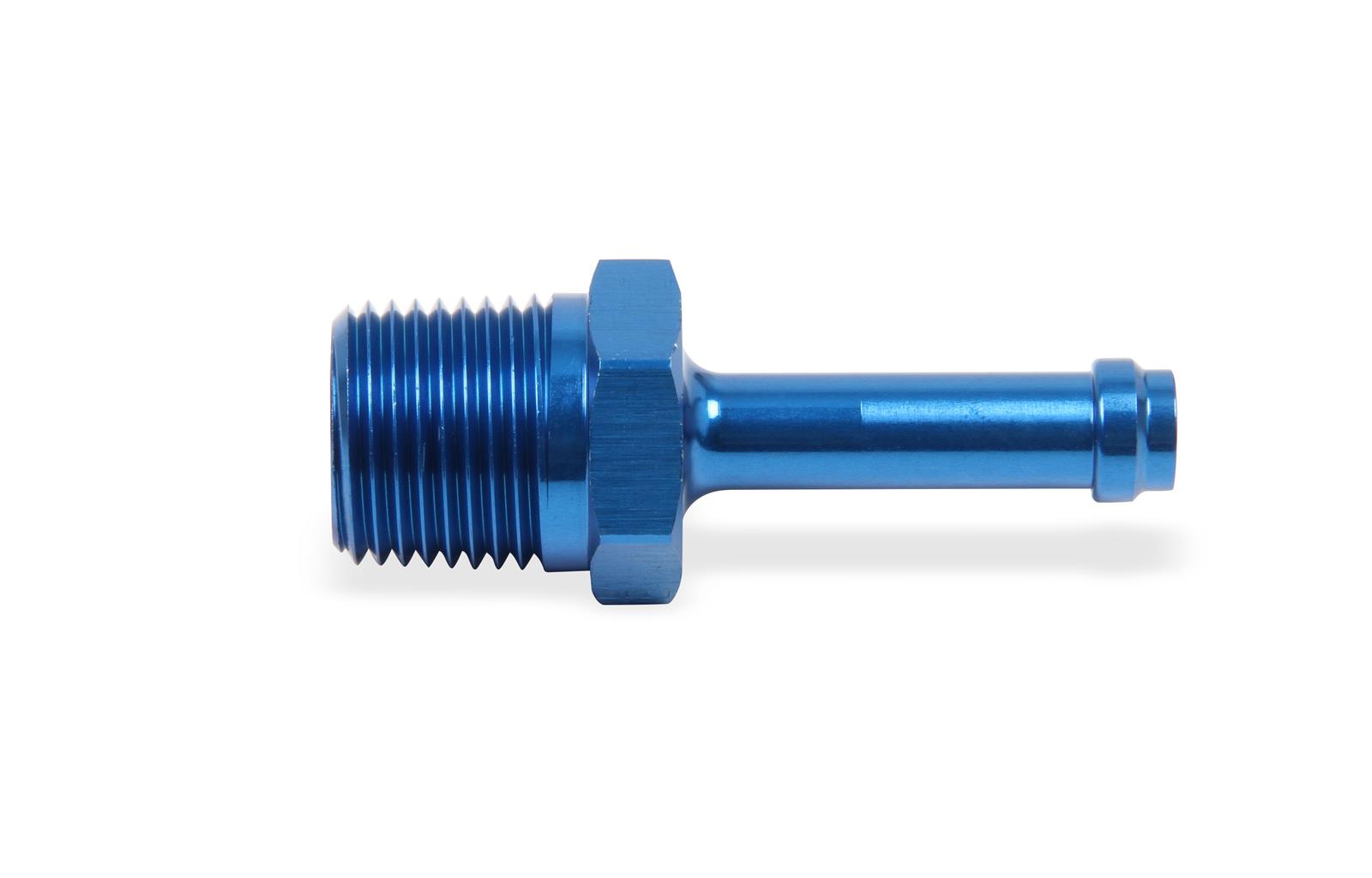 Earl's Performance Hose Barb to Pipe Thread Adapters 984008ERL Fitting, Adapter, NPT Barb, Straight, Aluminum, Blue Anodized, 3/8 in. NPT, 1/2 in. Barb, Each