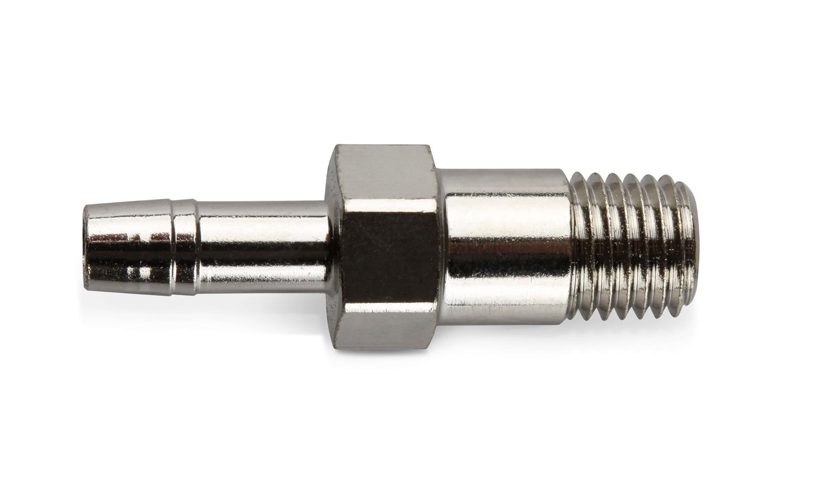 Earl's Performance Hose Barb to Pipe Thread Adapters 988021ERL Fitting, Adapter, NPT Barb, Straight, Steel, Nickel Plated, 1/16 in. NPT, 5/32 in. Barb, Each thumbnail 3
