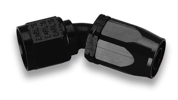 Earl's Performance Auto-Fit Hose Ends AT304604ERL End, Auto-Fit, 45 Degree, -4 AN Female Threads, Aluminum, Black Anodized, Each