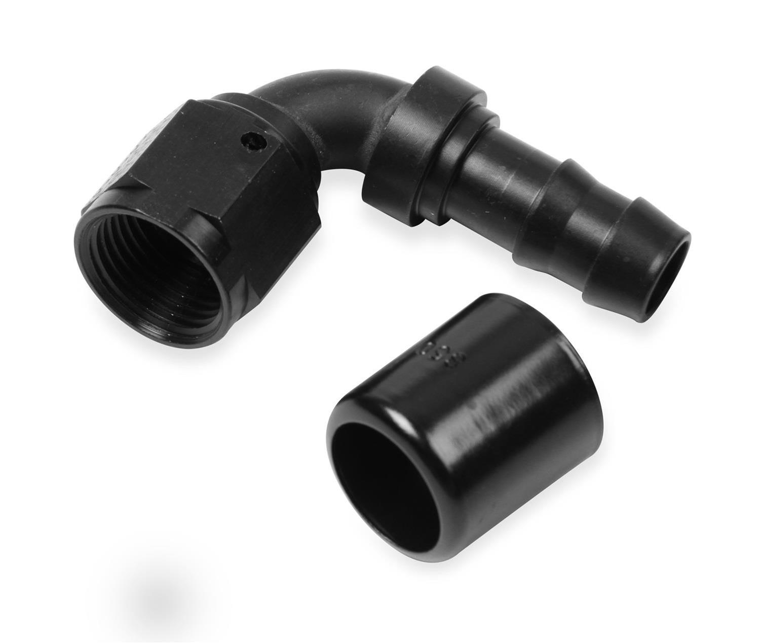 Earl's Performance Super Stock Hose Ends AT709167ERL Fitting, End, Stock, 90 Degree, Aluminum, Black Anodized, -6 AN Male, -6 AN Female, Each