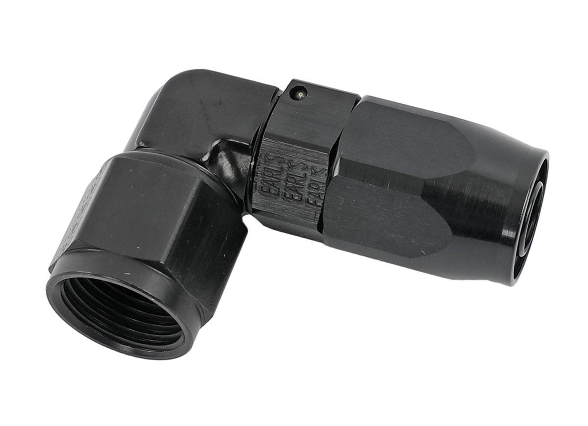 Earl's Performance Swivel-Seal Hose Ends AT809008ERL Fitting, End, Swivel-Seal, 90 Degree Low Profile, -8 AN to Female -8 AN, Aluminum, Black